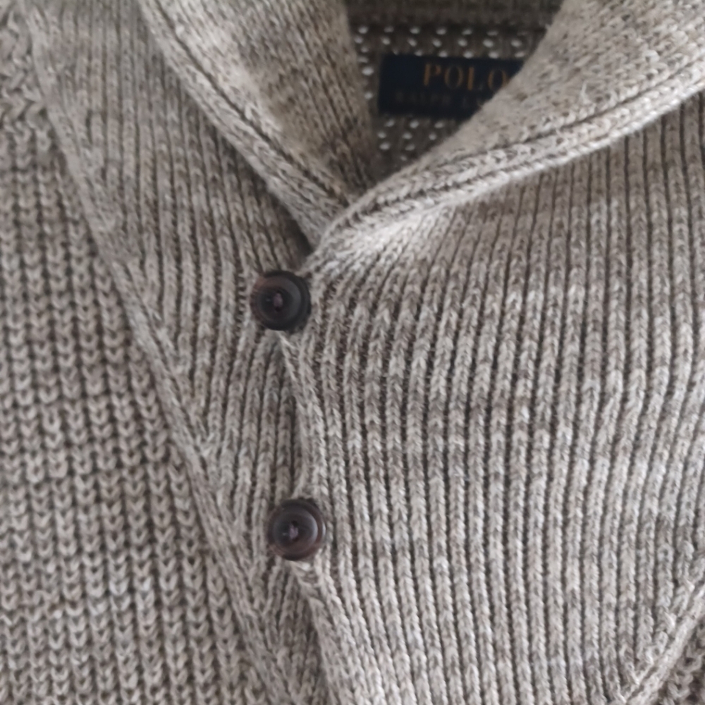 RALPH LAUREN Tan Heavy Knit Shawl Collared Cardigan Sweater, XL - Picture 12 of 12